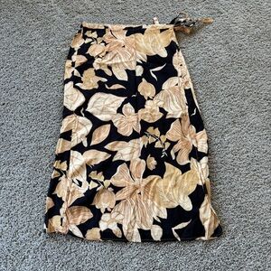 Rachel Zoe Floral Linen Blend Midi Wrap Skirt Size Small